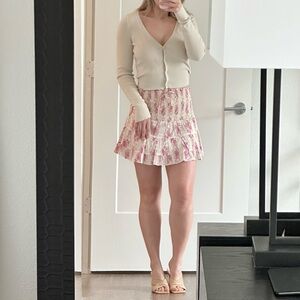 LoveShackFancy Pink and Cream Floral Skirt
